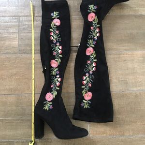 Steve Madden OTK black suede embroidered boots